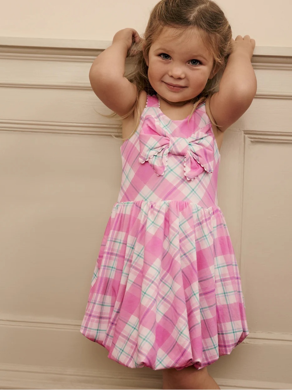 Little Sleepies Pink Plaid Bow Casual Dress - Picture 5 of 7